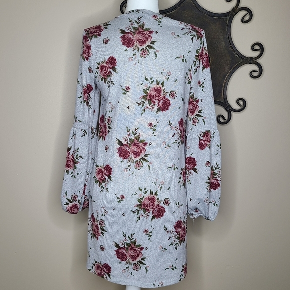 As U Wish Gray floral dress womens medium - Picture 3 of 5